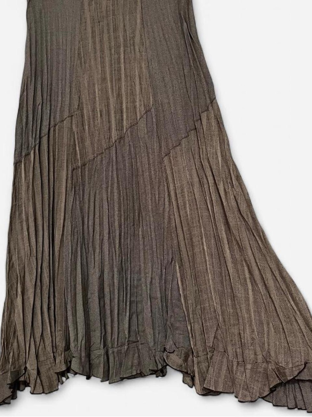 Tribal Earthy Patchwork Maxi Skirt / Krinkle Pleated / Archival - Picture 3 of 5